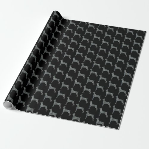 Doberman Silhouette Yellow  Black Grid Wrapping Paper