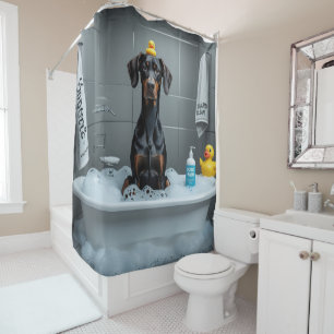 Doberman Sloppy Sleepy Cute Funny Shower Curtain