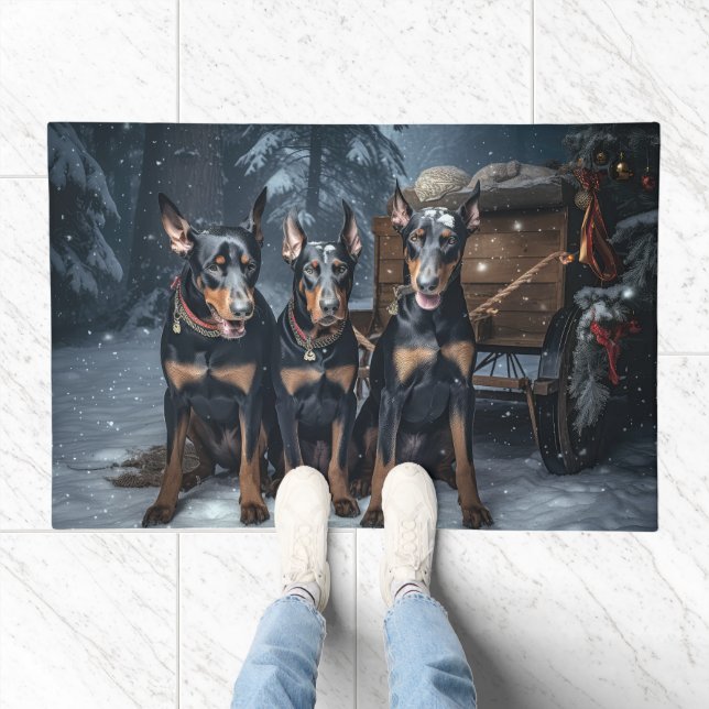 Doberman Snowy Sleigh Christmas Decor  Doormat (Indoor)