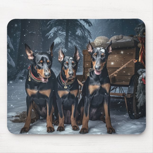 Doberman Snowy Sleigh Christmas Decor  Mouse Pad (Front)