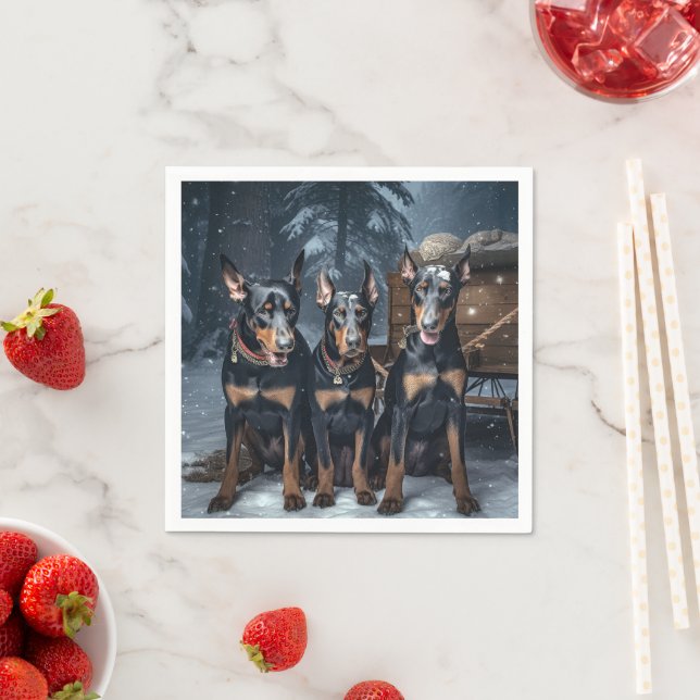 Doberman Snowy Sleigh Christmas Decor  Napkins (Insitu)