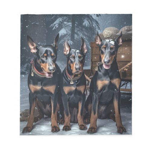 Doberman Snowy Sleigh Christmas Decor  Notepad