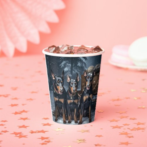 Doberman Snowy Sleigh Christmas Decor  Paper Cups