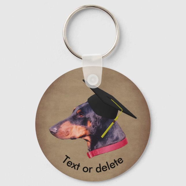 Doberman The Graduate Funny Dog Personalized Keychain (Front)