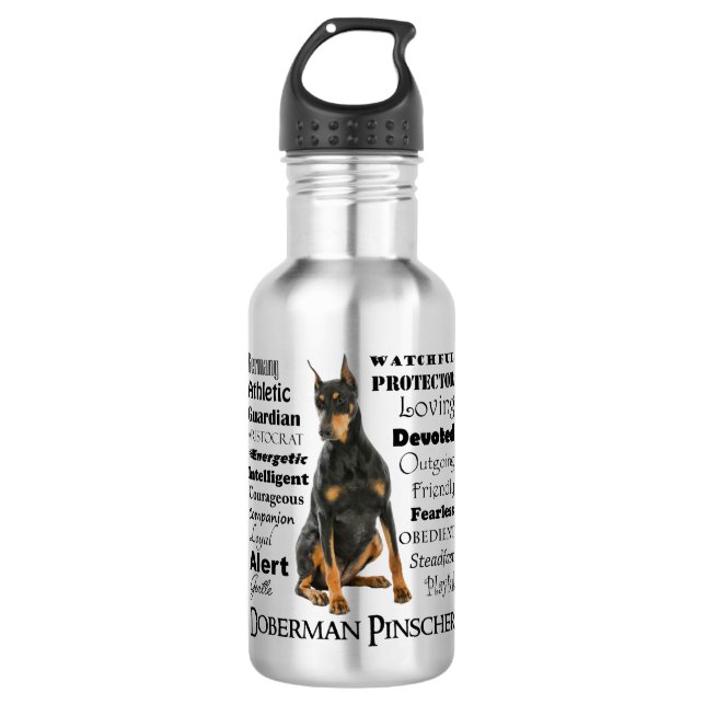Doberman Traits Water Bottle (Front)