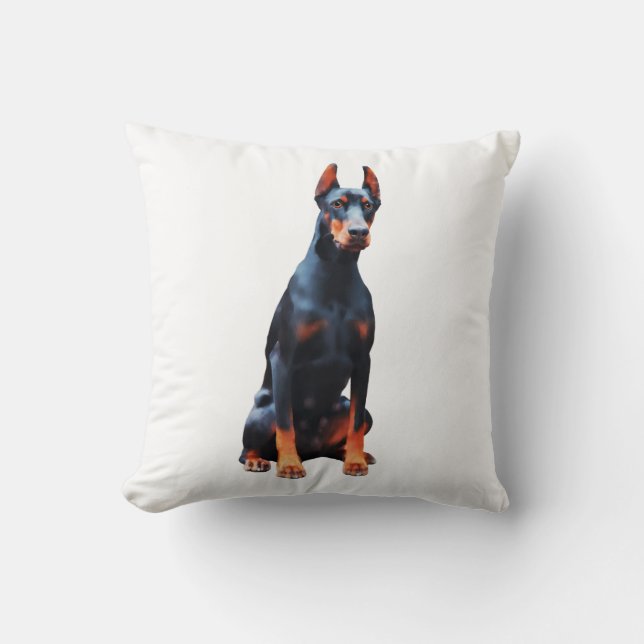 Doberman Water Color Art Painting Throw Pillow (Front)