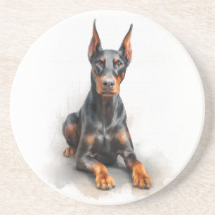 Doberman Watercolor Art Coaster