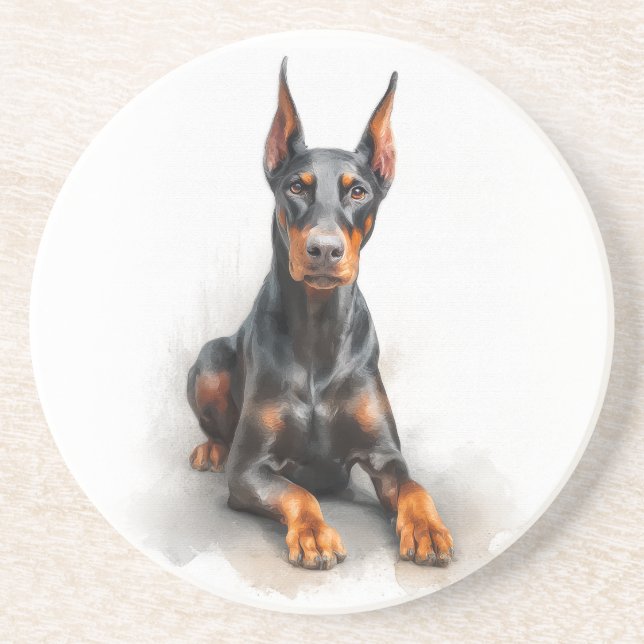 Doberman Watercolor Art Coaster (Front)