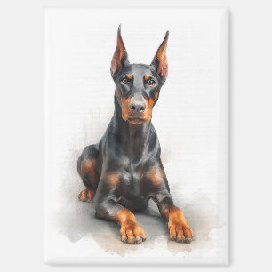 Doberman Watercolor Art Magnet