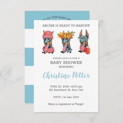 Doberman Watercolor Baby Shower Invitation