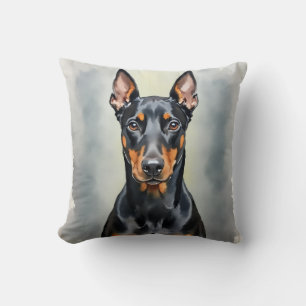 Doberman Watercolor Gradient Fade Art Throw Pillow