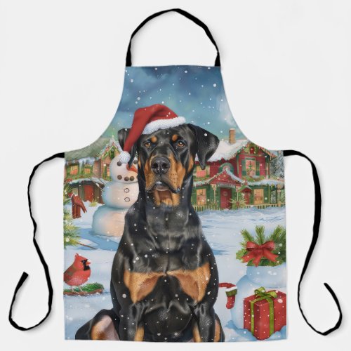 Doberman Winter Wonderland Christmas Joy  Apron