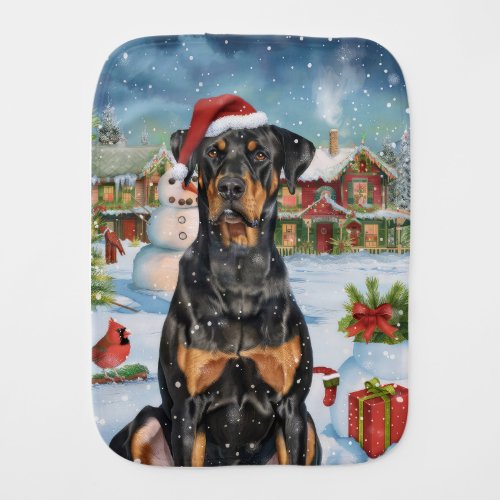 Doberman Winter Wonderland Christmas Joy  Baby Burp Cloth