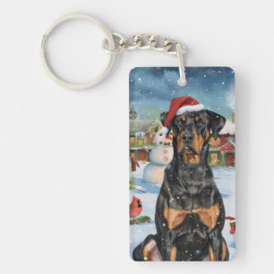 Doberman Winter Wonderland Christmas Joy Keychain
