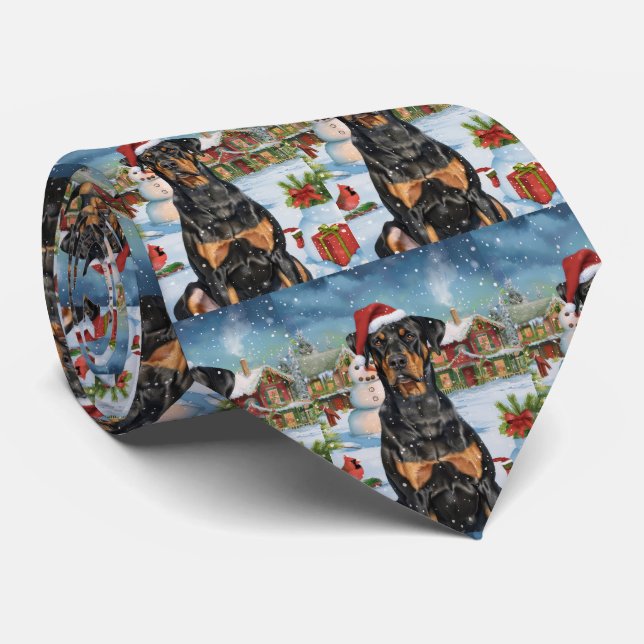 Doberman Winter Wonderland Christmas Joy  Neck Tie (Rolled)