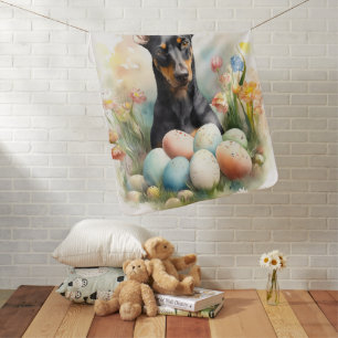 Doberman with Easter Eggs Baby Blanket