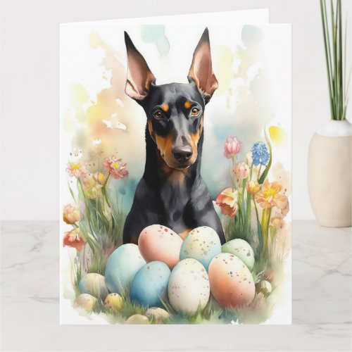 Doberman with Easter Eggs Card