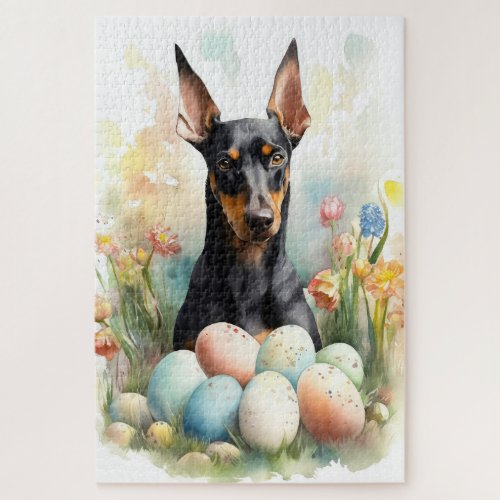Doberman with Easter Eggs Jigsaw Puzzle