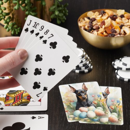 Doberman with Easter Eggs Playing Cards