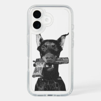 doberman with g*n iPhone 16 case