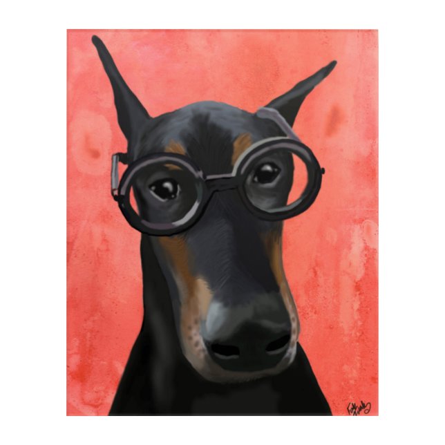 Doberman With Glasses Acrylic Print (Front)
