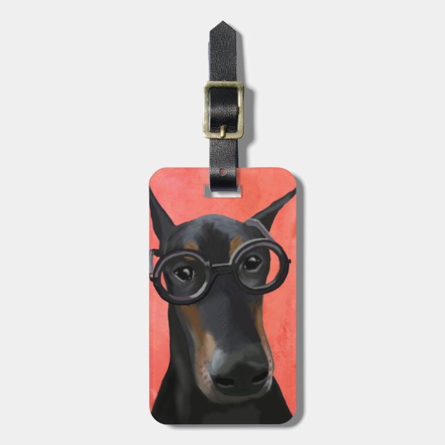 Doberman With Glasses Luggage Tag (Front Vertical)