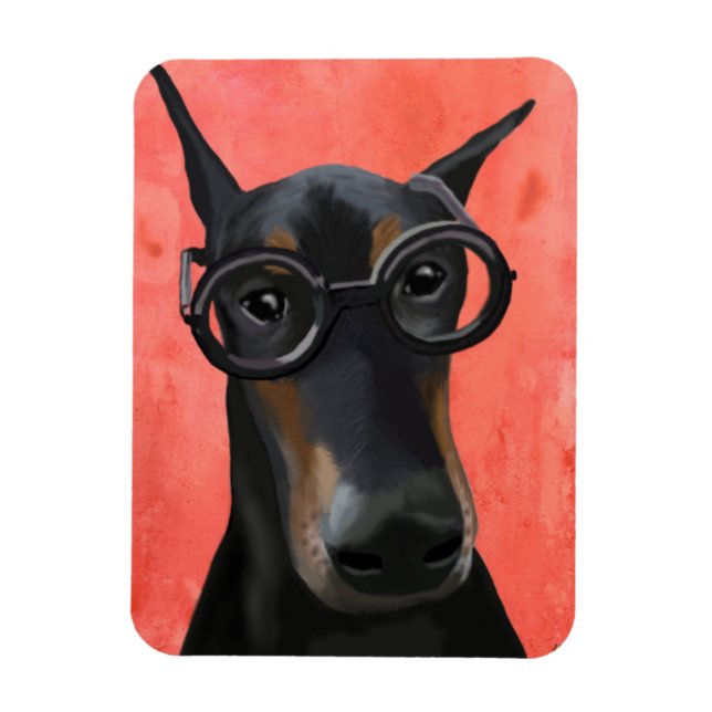 Doberman With Glasses Magnet (Vertical)