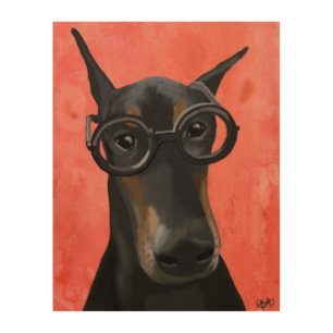 Doberman With Glasses Wood Wall Art