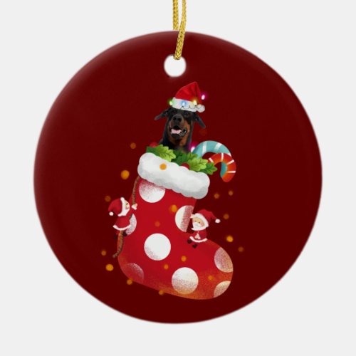 Doberman With Hat Sock Christmas Ceramic Ornament