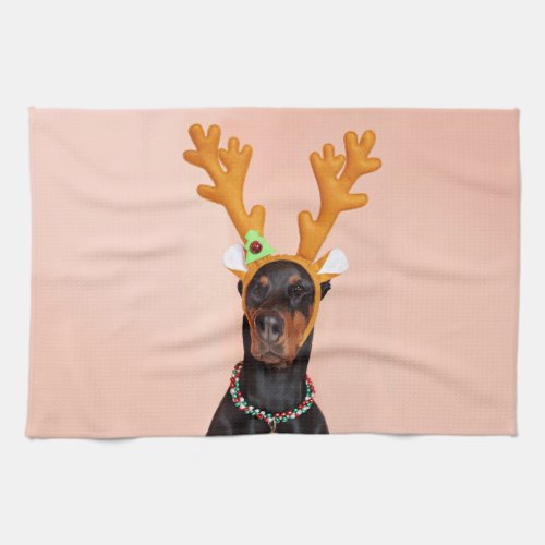 Doberman with Horns of a Deer Kitchen Towel