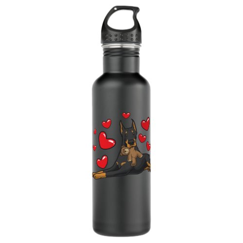 Doberman with stuffed animal stainless steel water bottle