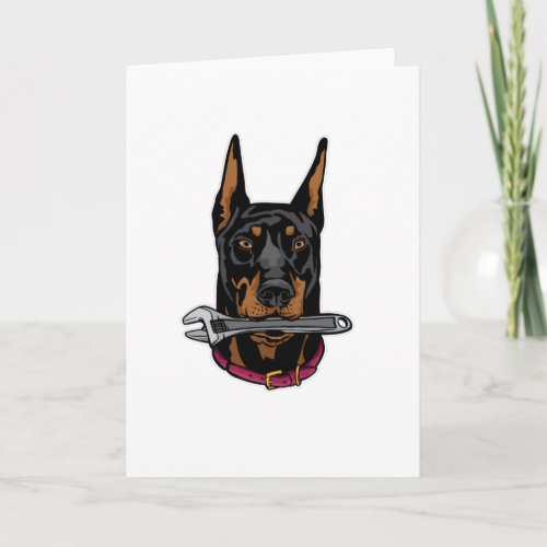 Doberman with wrench card