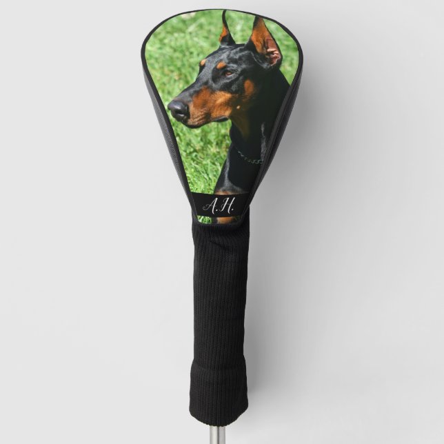 Dobermand Pinscher dog monogrammed golf head cover (Front)