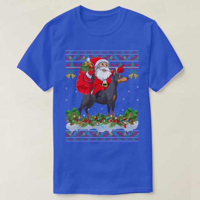 Dobermann Dog Lover Ugly Santa Riding Dobermann Ch T-Shirt (Design Front)