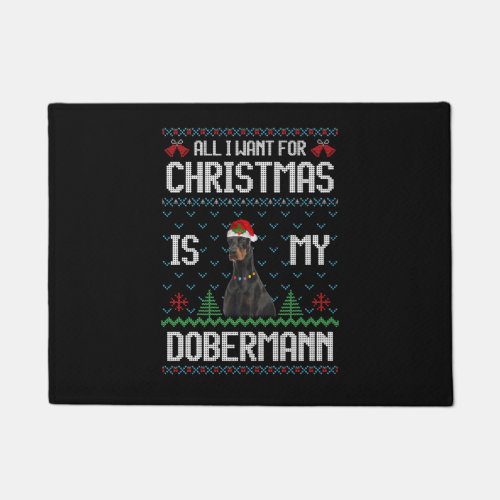 Dobermann Dog Ugly Christmas Sweater Doormat