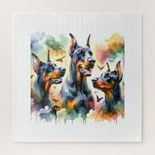 Dobermann Dogs in Harmony 060624AREF104 _ Watercol Jigsaw Puzzle