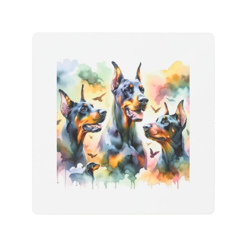 Dobermann Dogs in Harmony 060624AREF104 _ Watercol Metal Print
