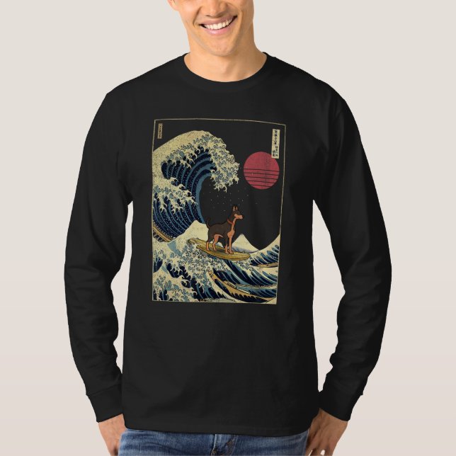 Dobermann Japanese Kanagawa Wave  Surf Dog T-Shirt (Front)
