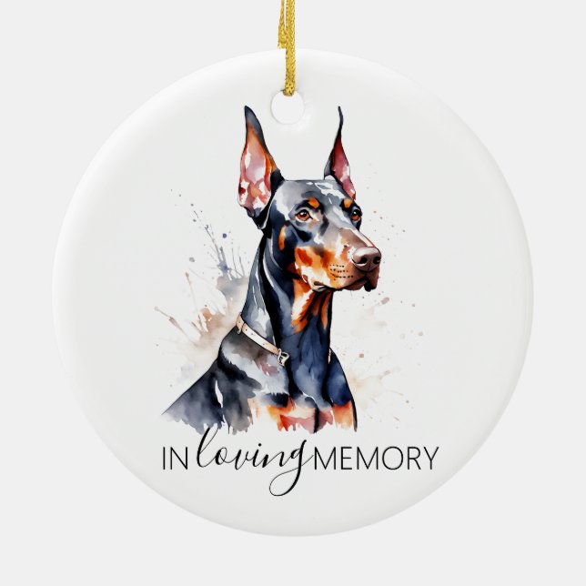 Dobermann memorial watercolour Christmas Ceramic Ornament (Back)