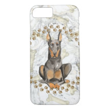 Dobermann Paw Prints and Marble Background