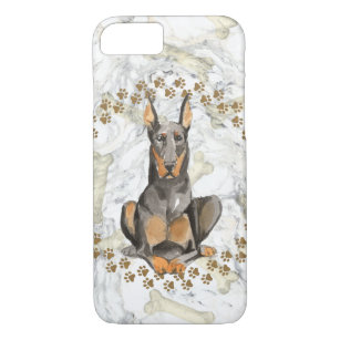 Dobermann Paw Prints and Marble Background iPhone 8/7 Case