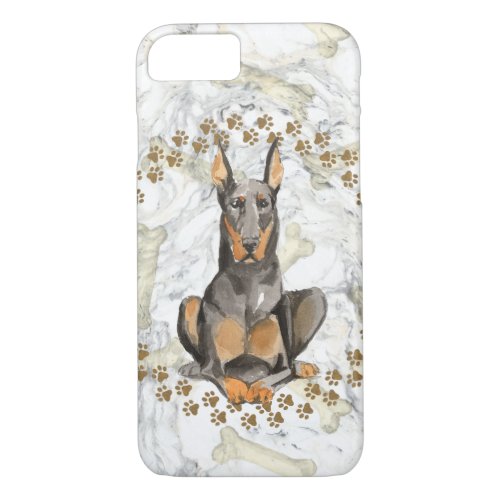 Dobermann Paw Prints and Marble Background iPhone 87 Case
