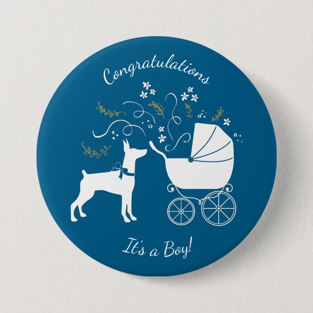 Dobermann Pinscher Baby Shower Button (Front)