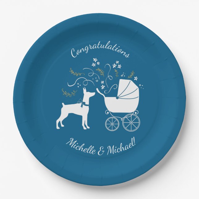 Dobermann Pinscher Baby Shower Paper Plates (Front)