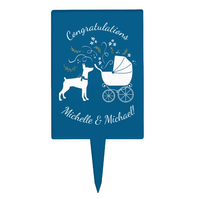 Dobermann Pinscher Baby Shower Puppy Dog Dobie  Cake Topper (Front)