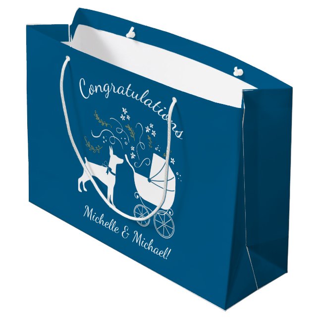 Dobermann Pinscher Baby Shower Puppy Dog Dobie  Large Gift Bag (Back Angled)