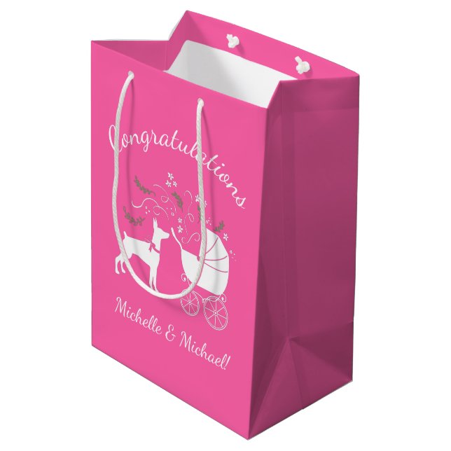Dobermann Pinscher Dog Baby Shower Puppy Dobie  Medium Gift Bag (Back Angled)