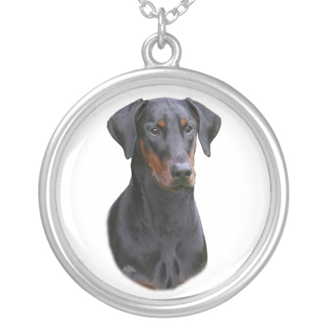 Dobermann Pinscher head-black natural ear necklace (Front)