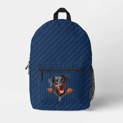 Dobermann Puppy Denim Cloth Printed Backpack