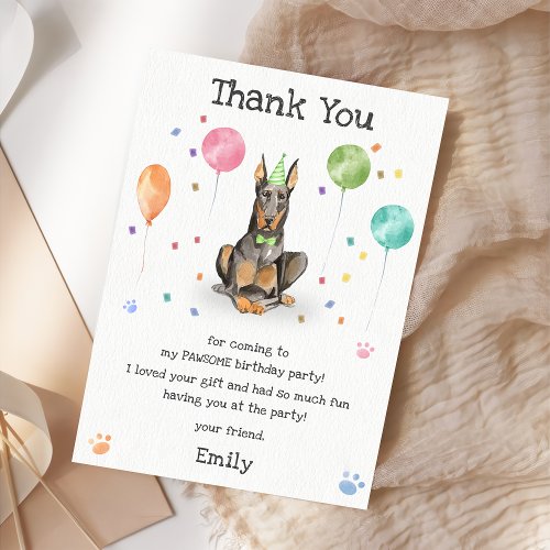 Dobermann Puppy Dog Birthday Thank You Card